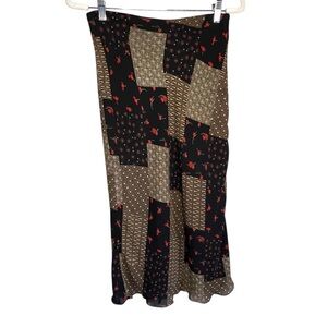 Vintage 90's Patchwork Print Midi Skirt Made in Canada Size Small